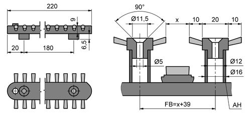 SOB-TRW-K9 short bottom wall fixing brush